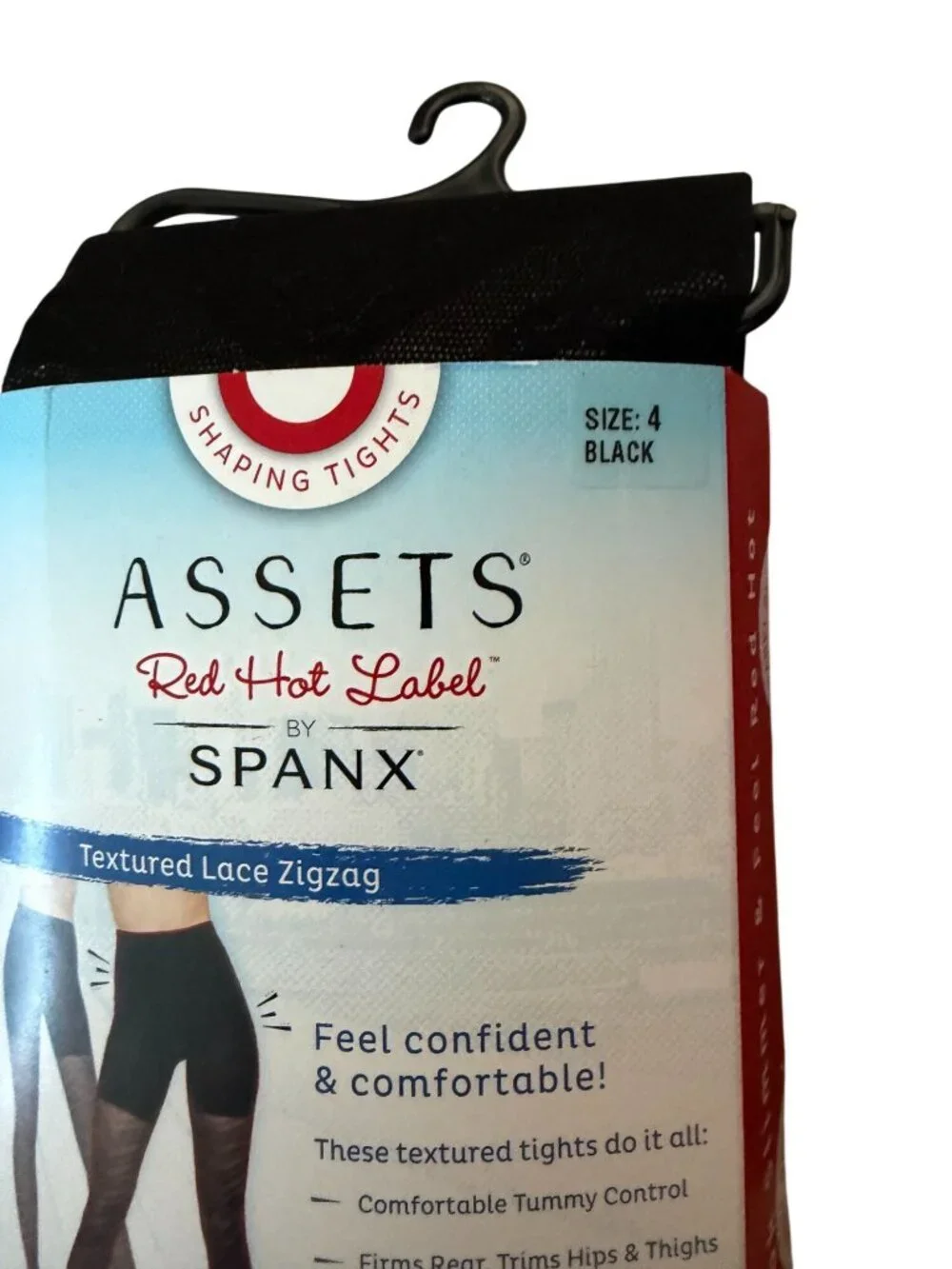 SPANX Assets Black Zig Zag shaping Tights Size 4 NEW